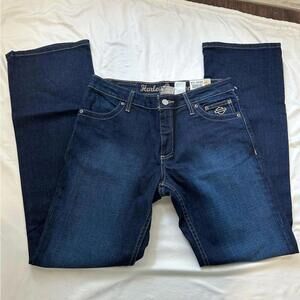 Harley Davidson Mid Rise Boot Cut Embroidered Blue Jeans Womens